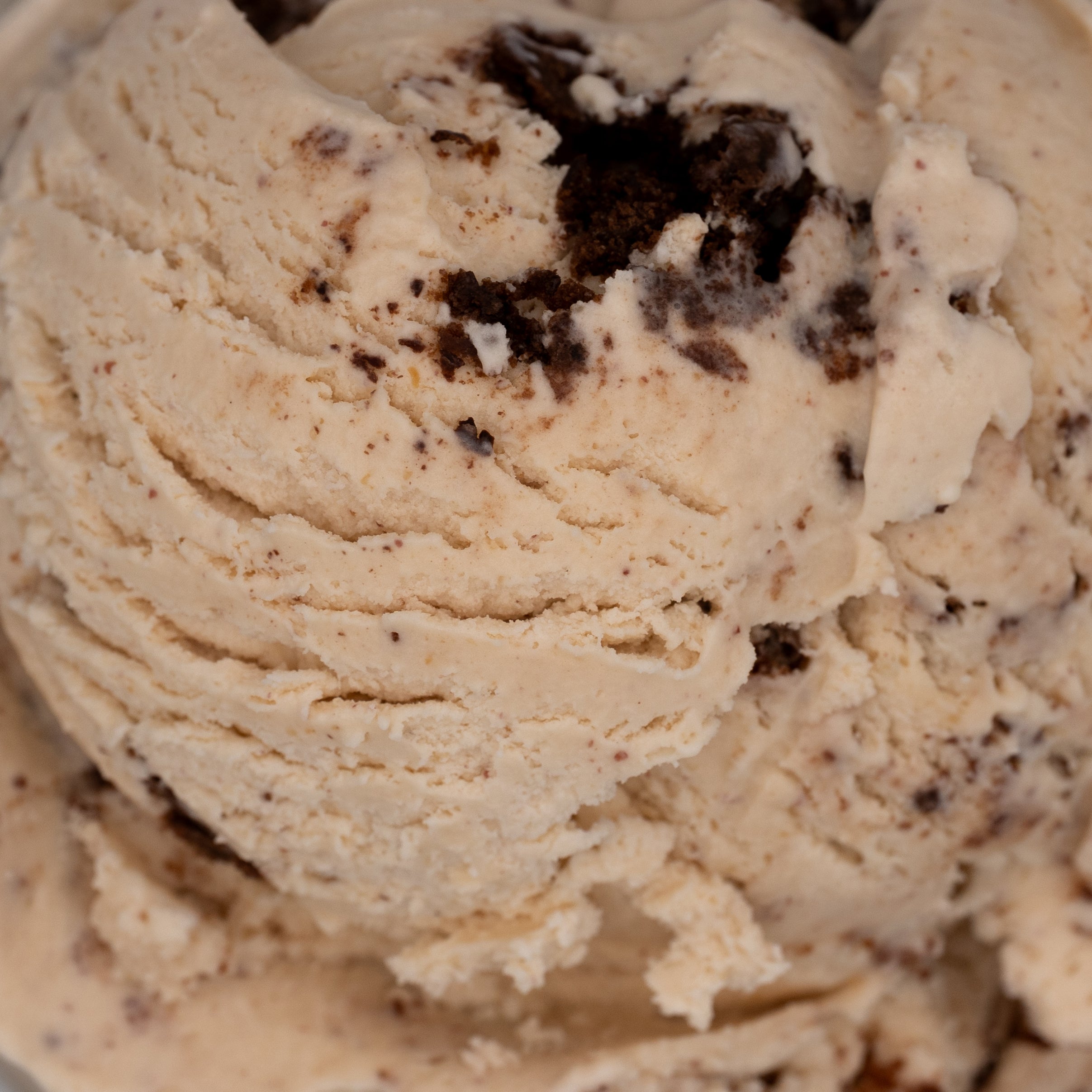 Close-up of peanut butter ice cream with brownie chunks